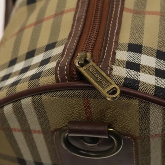 Burberrys Nova Check Boston Bag PVC Leather 2way Beige Gold Auth 131032 - Picture 9 of 14